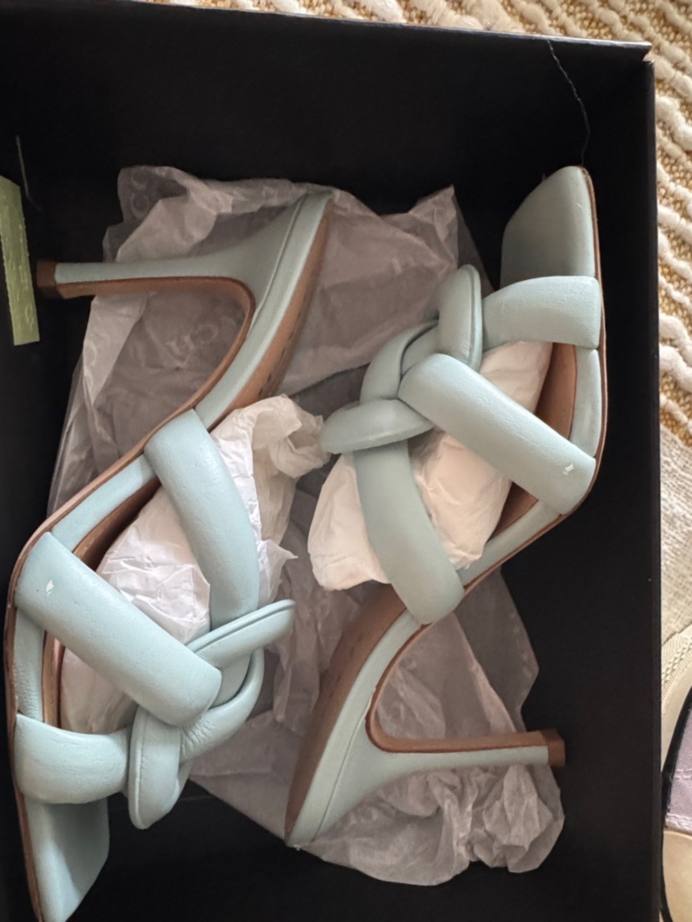 COACH Women's Pale Blue Knotted Leather Slide heel sandal with org box - Picture 10 of 10